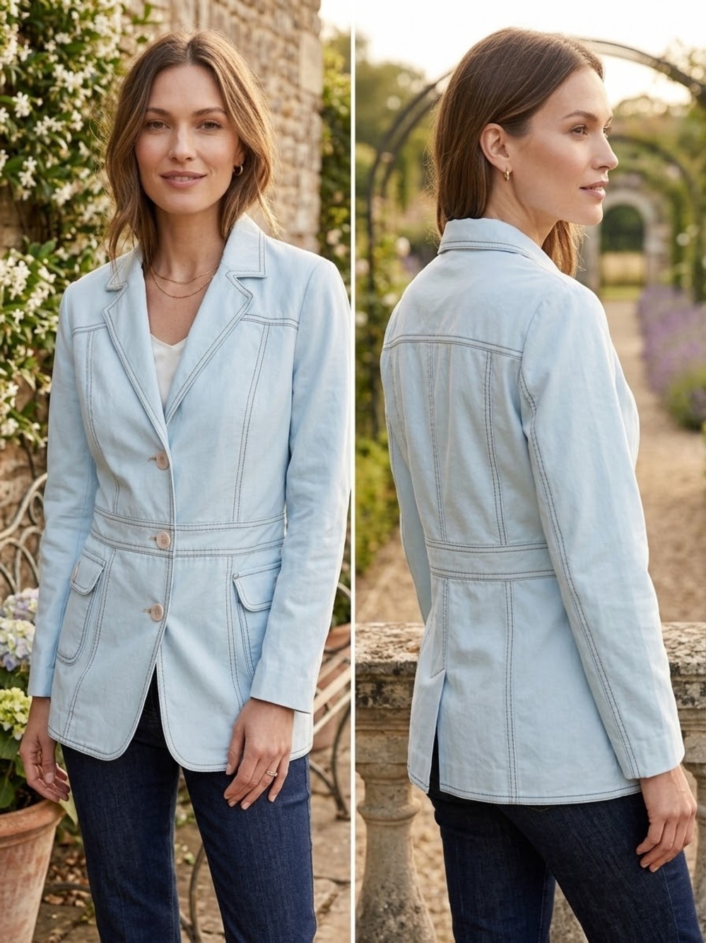 Women’s Light Blue Cotton Preppy Spring Tailored Blazer Jacket SZ 14